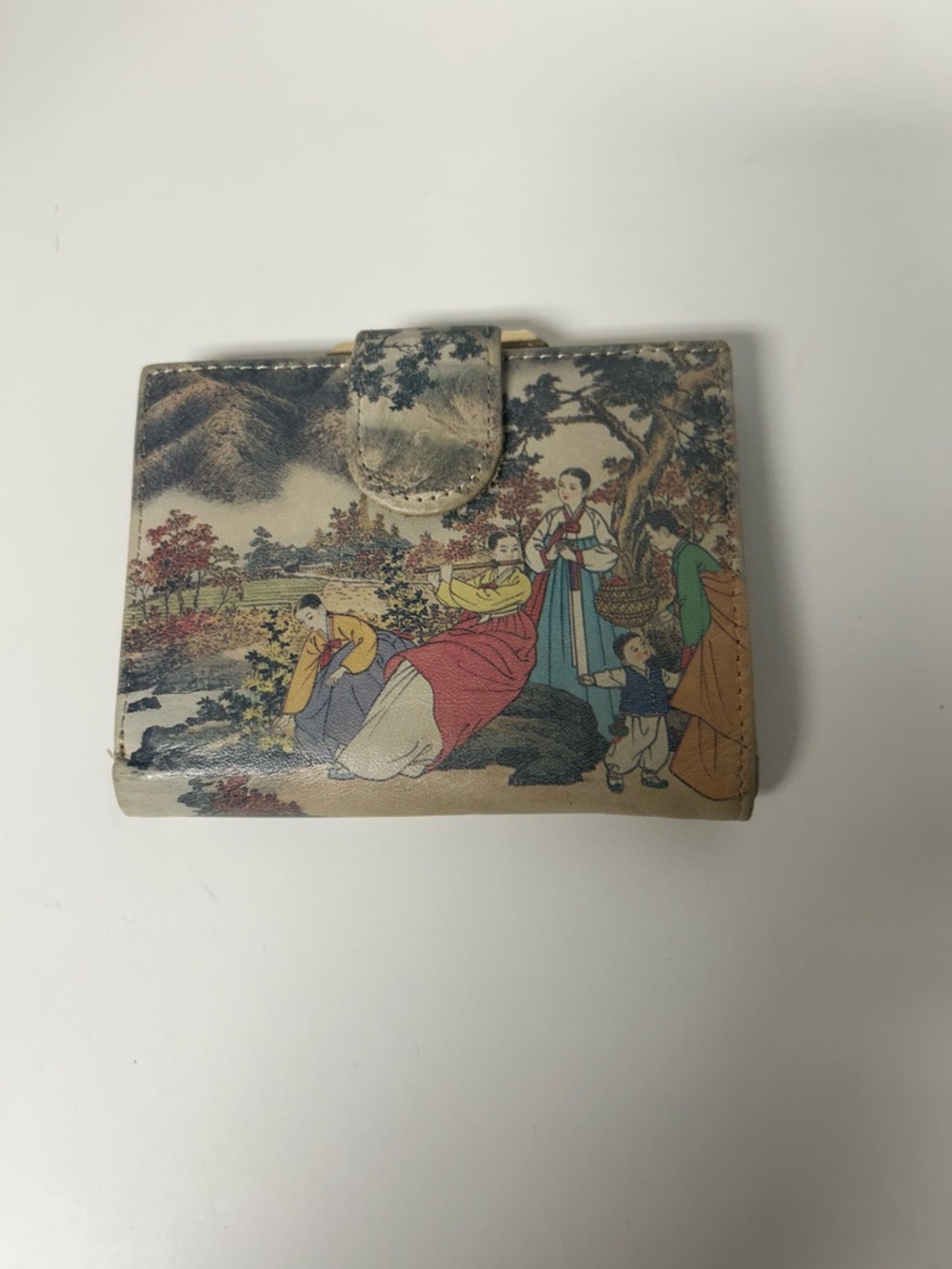 Vintage Korean Folk Art Genuine Leather Wallet - Like New Asian Unique